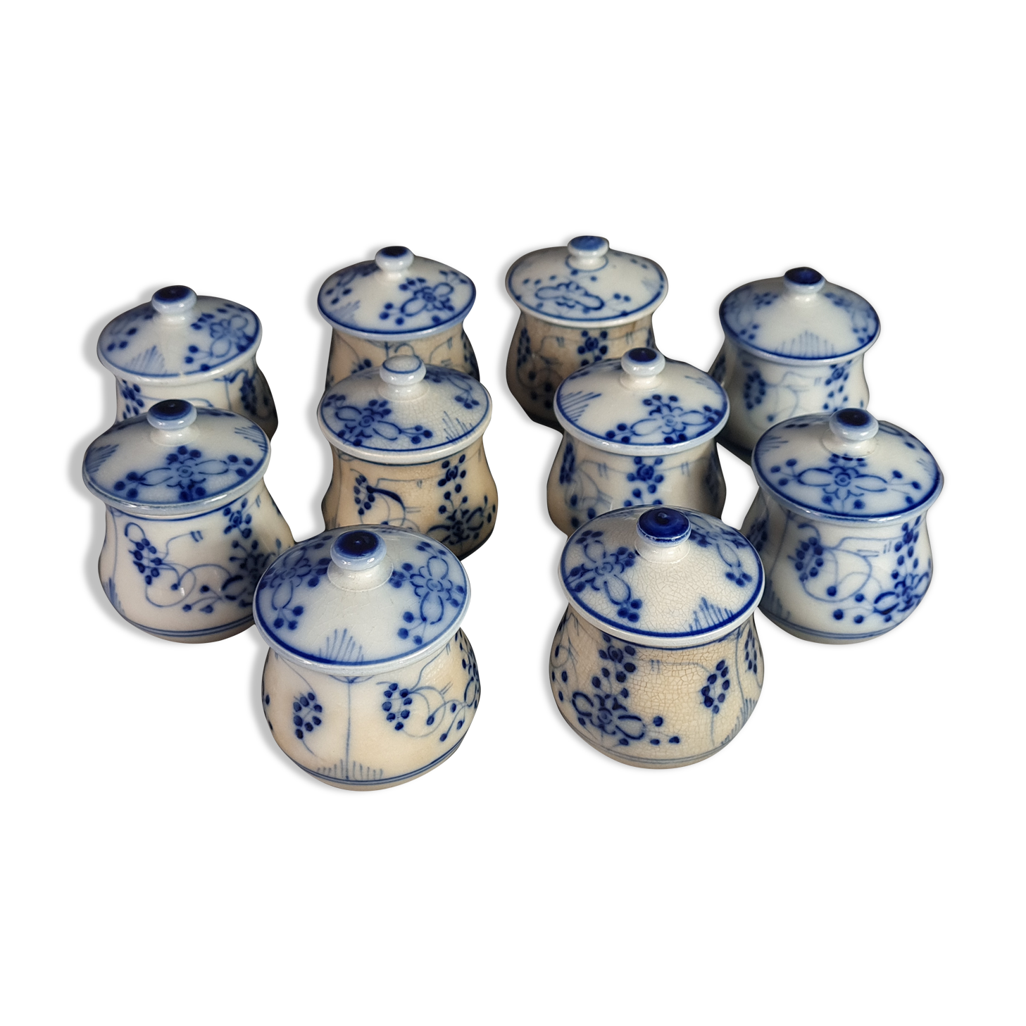Series of 10 old small earthenware cream jars Digoin Sarreguemines SB