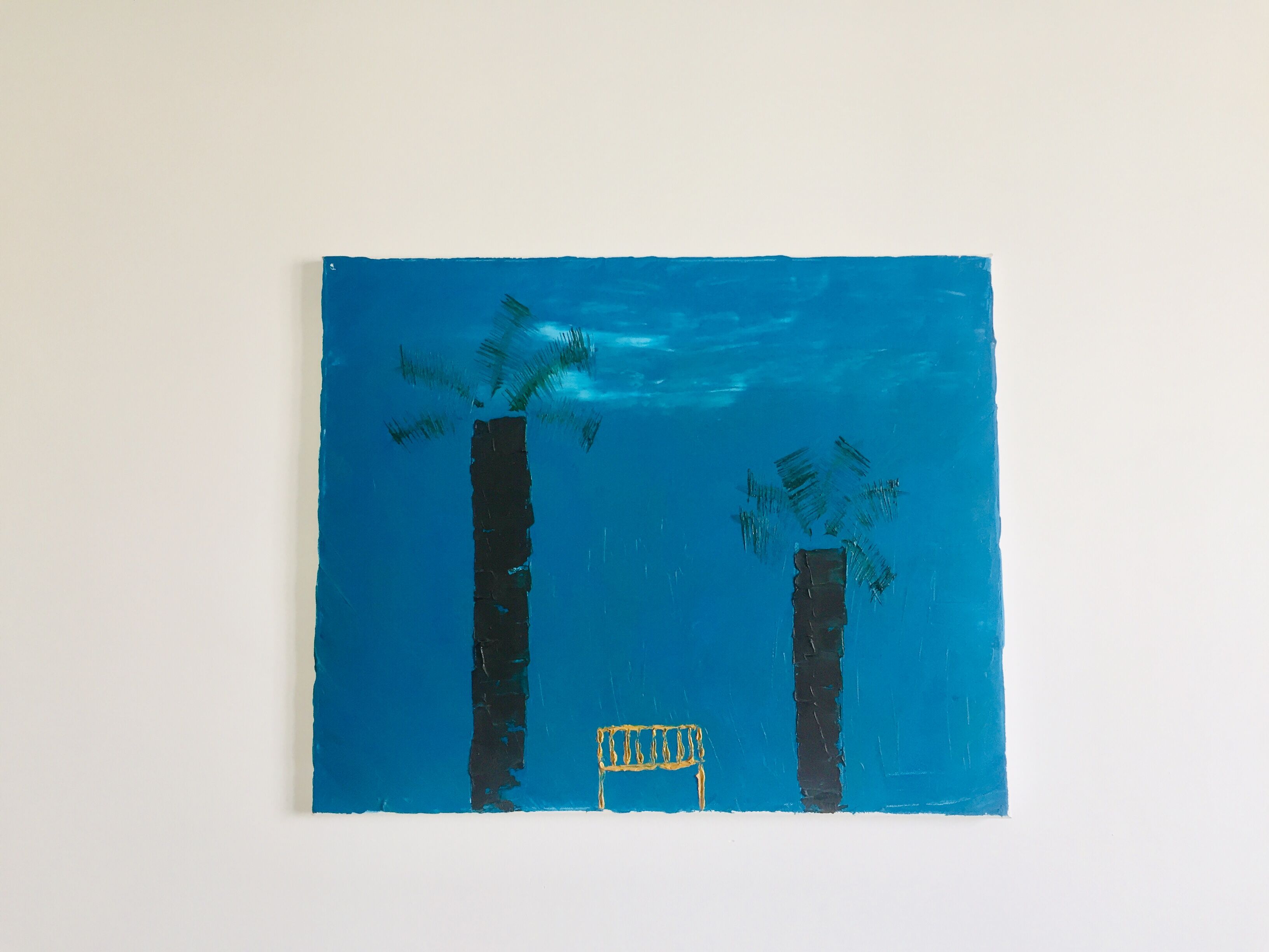 Oil painting Banc et Palmiers