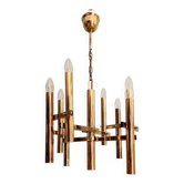 Lustre géométrique en laiton, Hollywood Regency, design G. Sciolari, 1970