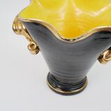 Large black and gold ceramic vase from Vallauris