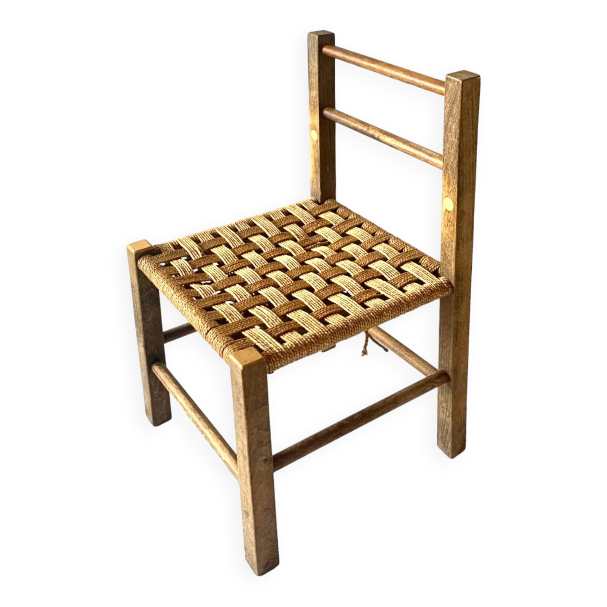 Vintage children's chair made of rope and wood