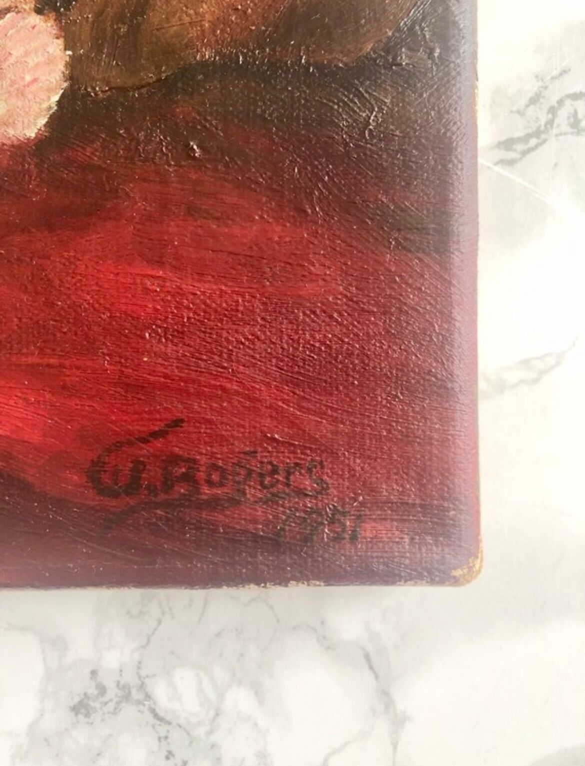 Oil on canvas depicting a still life of flowers