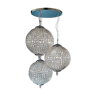 Lustre 3-globes en métal chromé & cristal h 127 cm