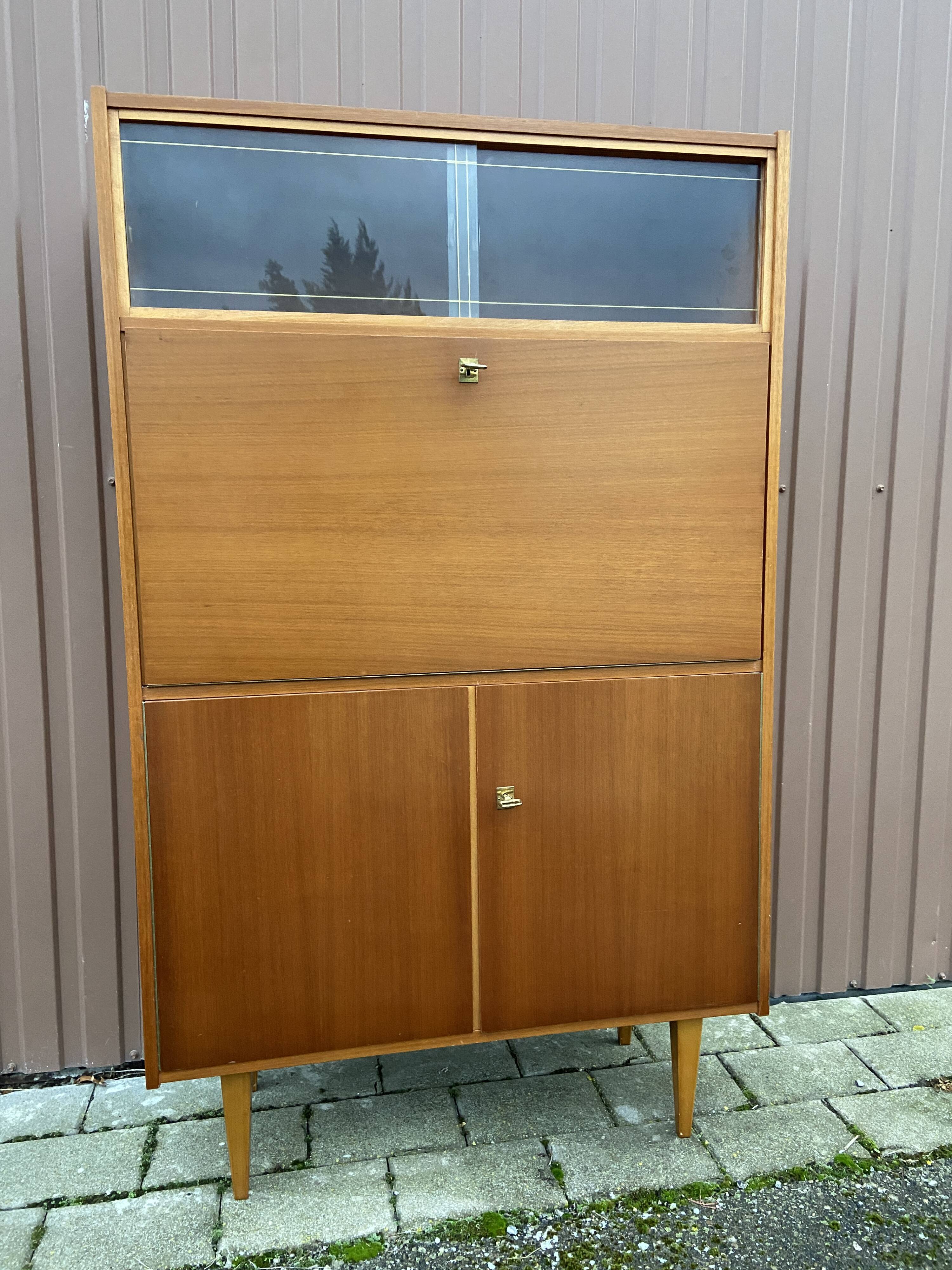 Secretary desk with flap Scandinavian desk Mid-century vintage 1970