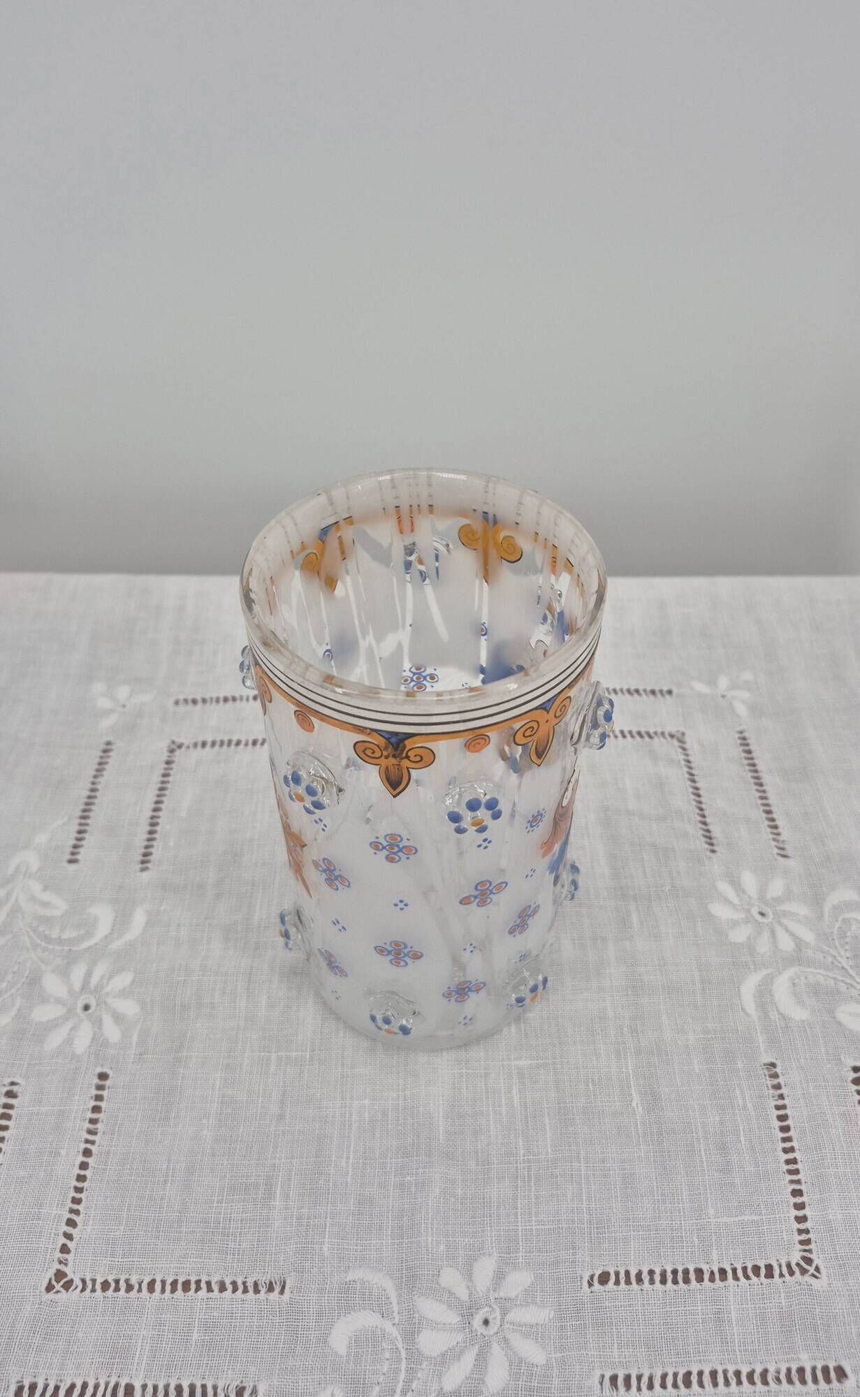 Small enamelled glass vase with armorial design in Historismus style from 19th century Bohemia.