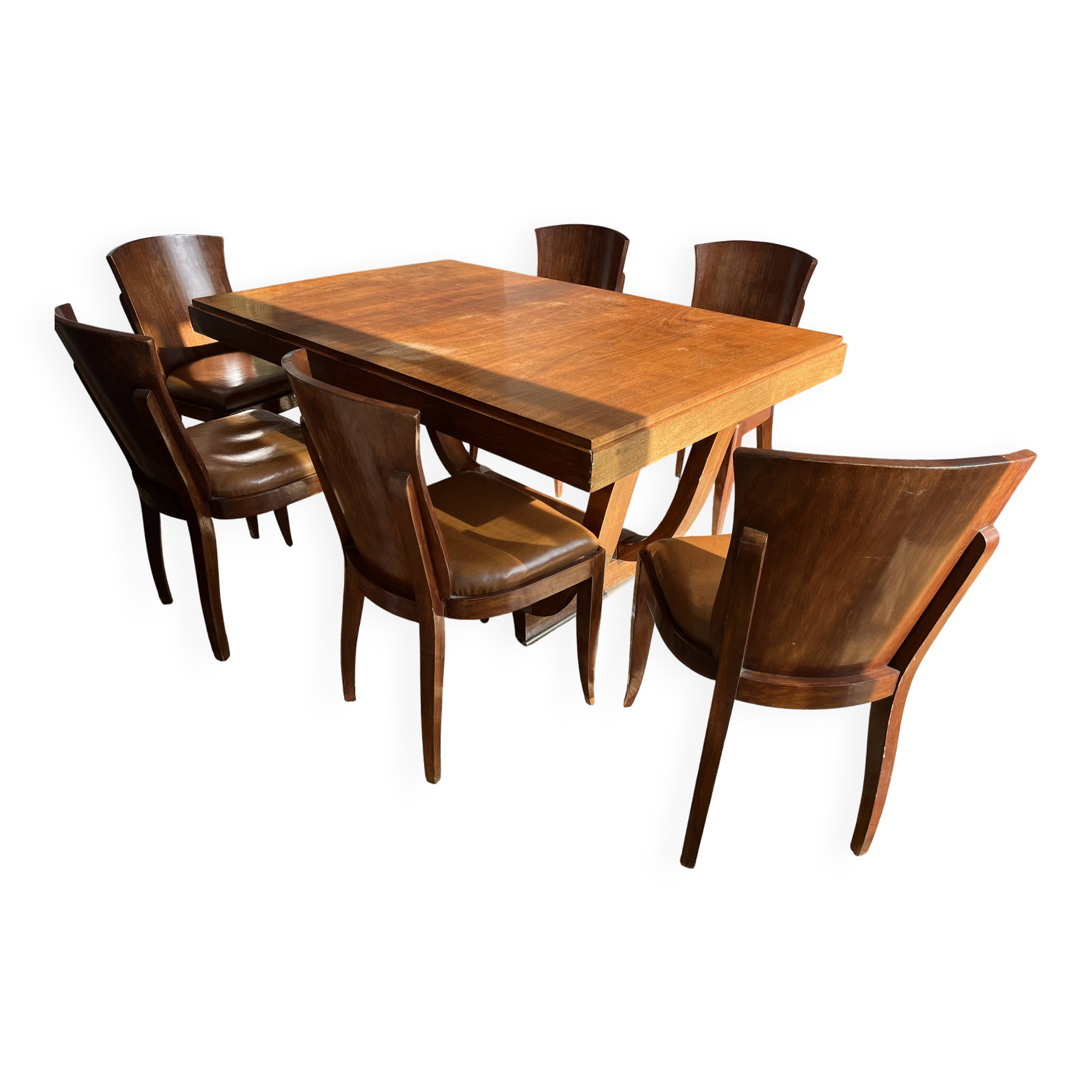 Table art déco + 6 chaises + 2 rallonges