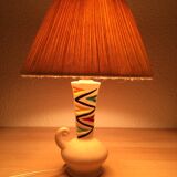 Ceramic lamp 60s and lampshade white wool