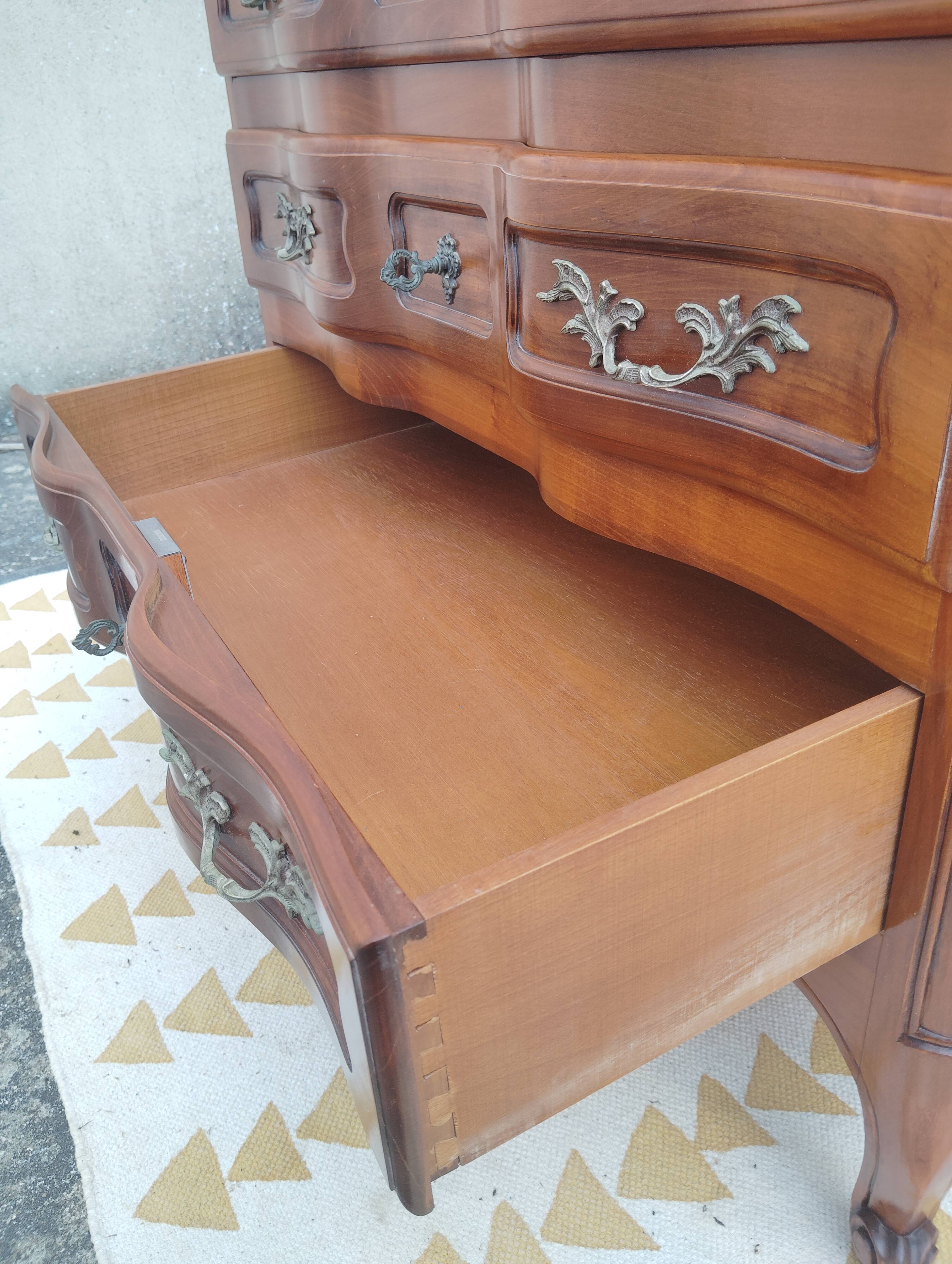 Small cherry crossbow chest of drawers, Regency/Louis XV style