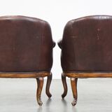 Lot de 2 fauteuils chesterfield anglais classiques en cuir de vache