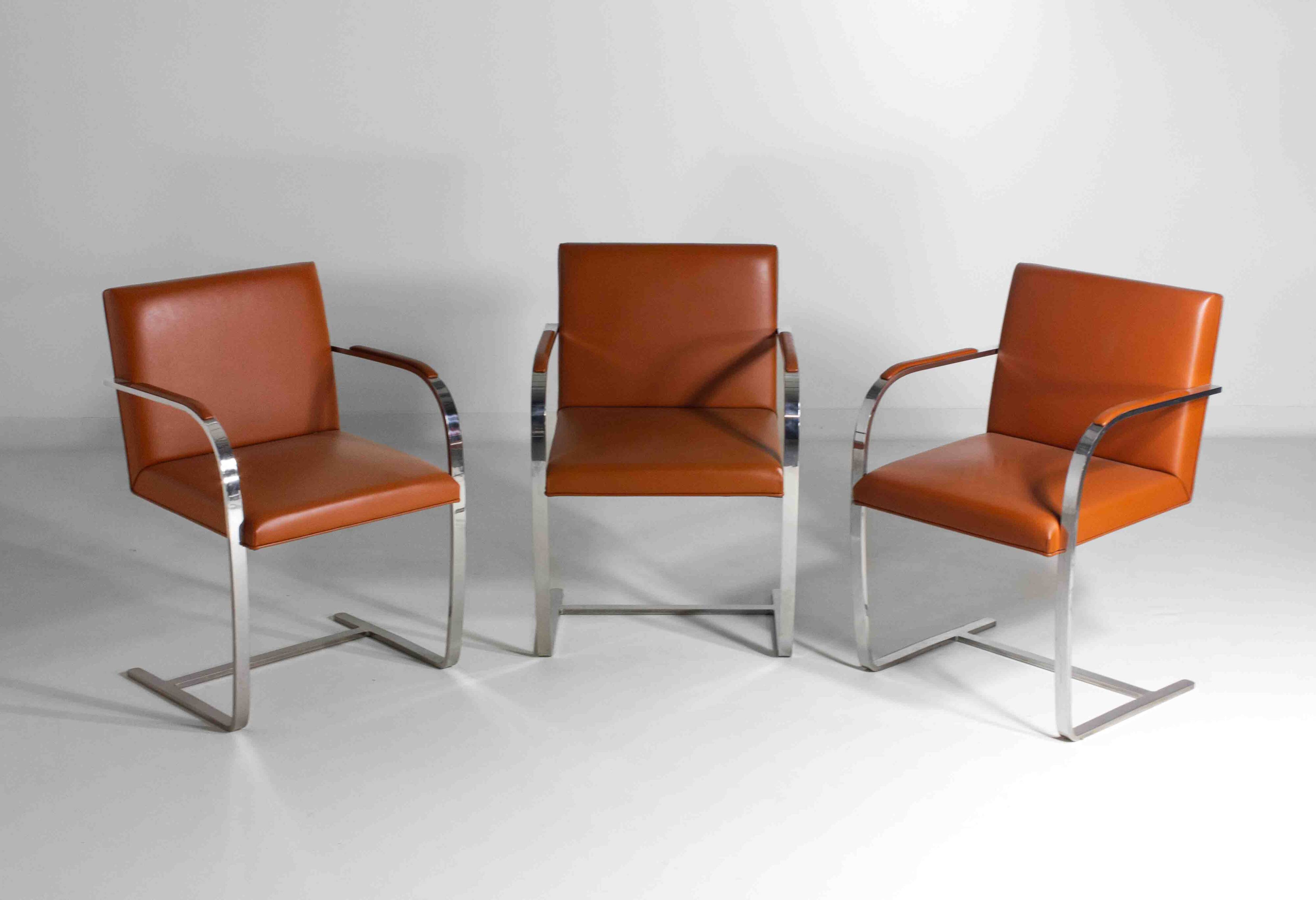 Set of 3 BRNO chairs by Mies van der Rohe for Knoll International, 1970s