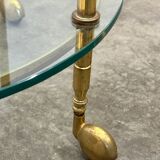 1970s mid-century modern Italian brass and glass round bar cart, Italy.