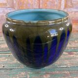 Cache-pot en céramique signé Orchies – France, émaillé bleu et vert