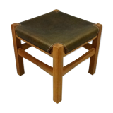 Wooden stool with saddle leather seat, 1970-80’s