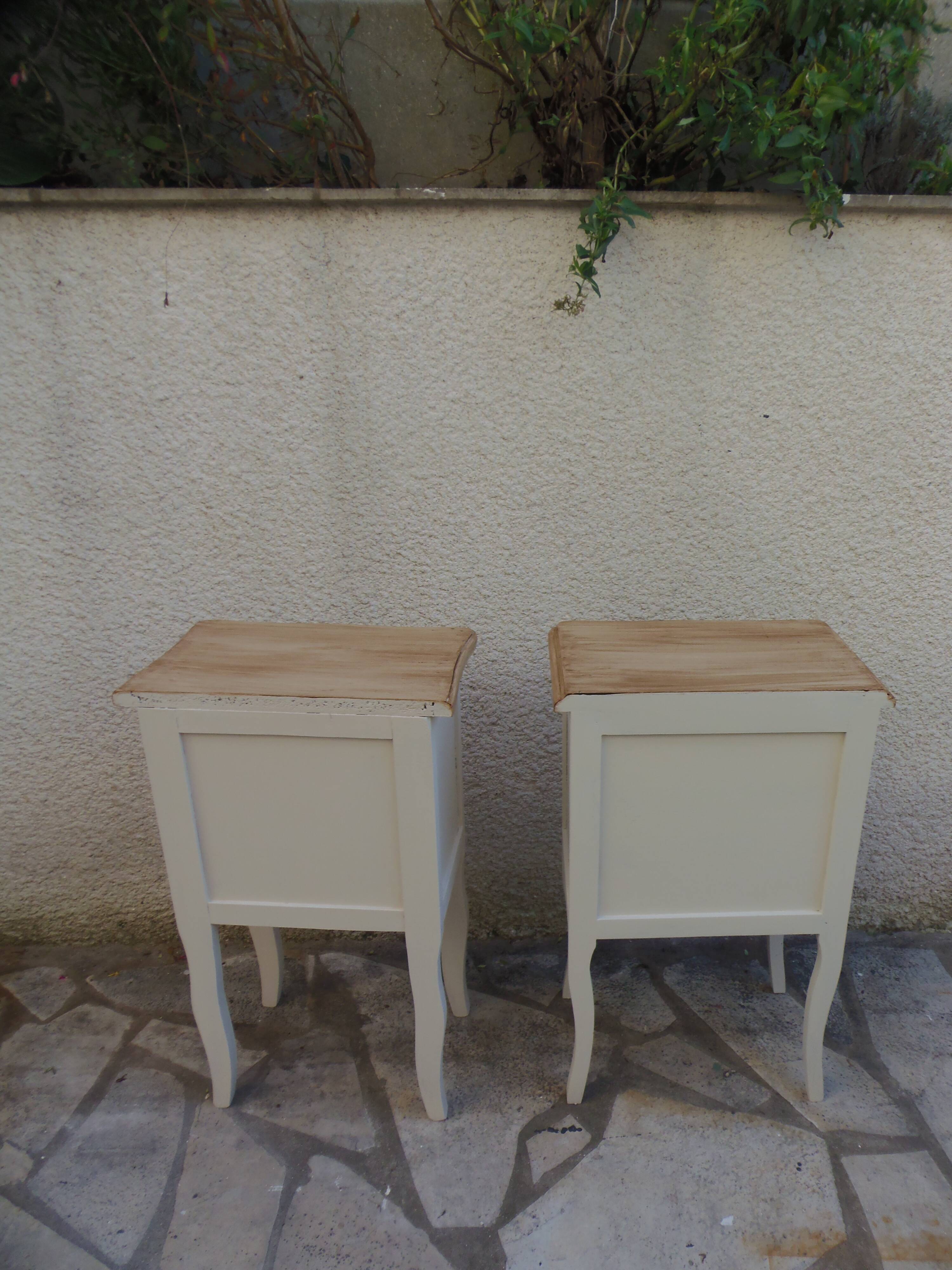 Pair of bedside tables, Elle and Lui, re-enchanted end tables in beige.