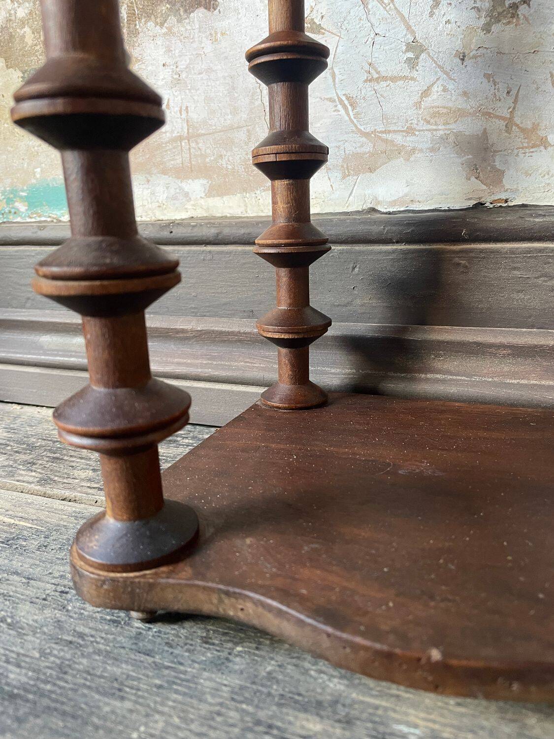 19th Century Original French Bobbin Turned Wooden Shelving Unit, Two Tier D