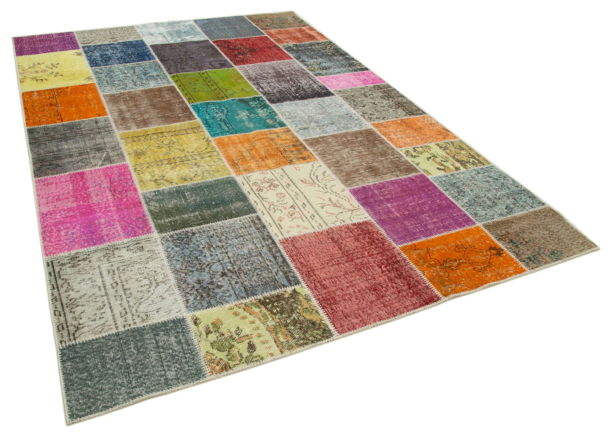 Handmade oriental contemporary 205 cm x 297 cm multicolor patchwork carpet