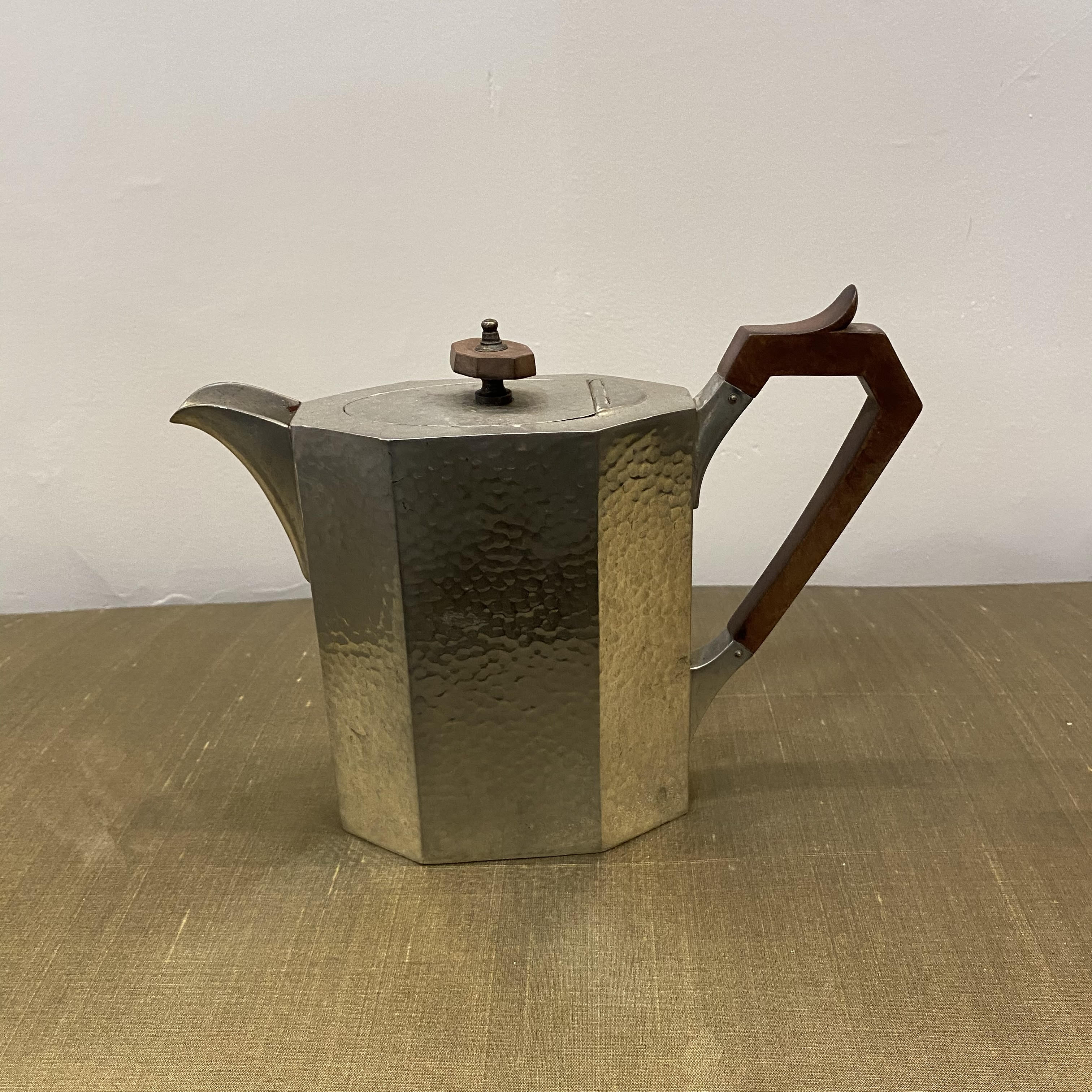 Art deco tea and coffee set in silver plated copper pewter craftsmen