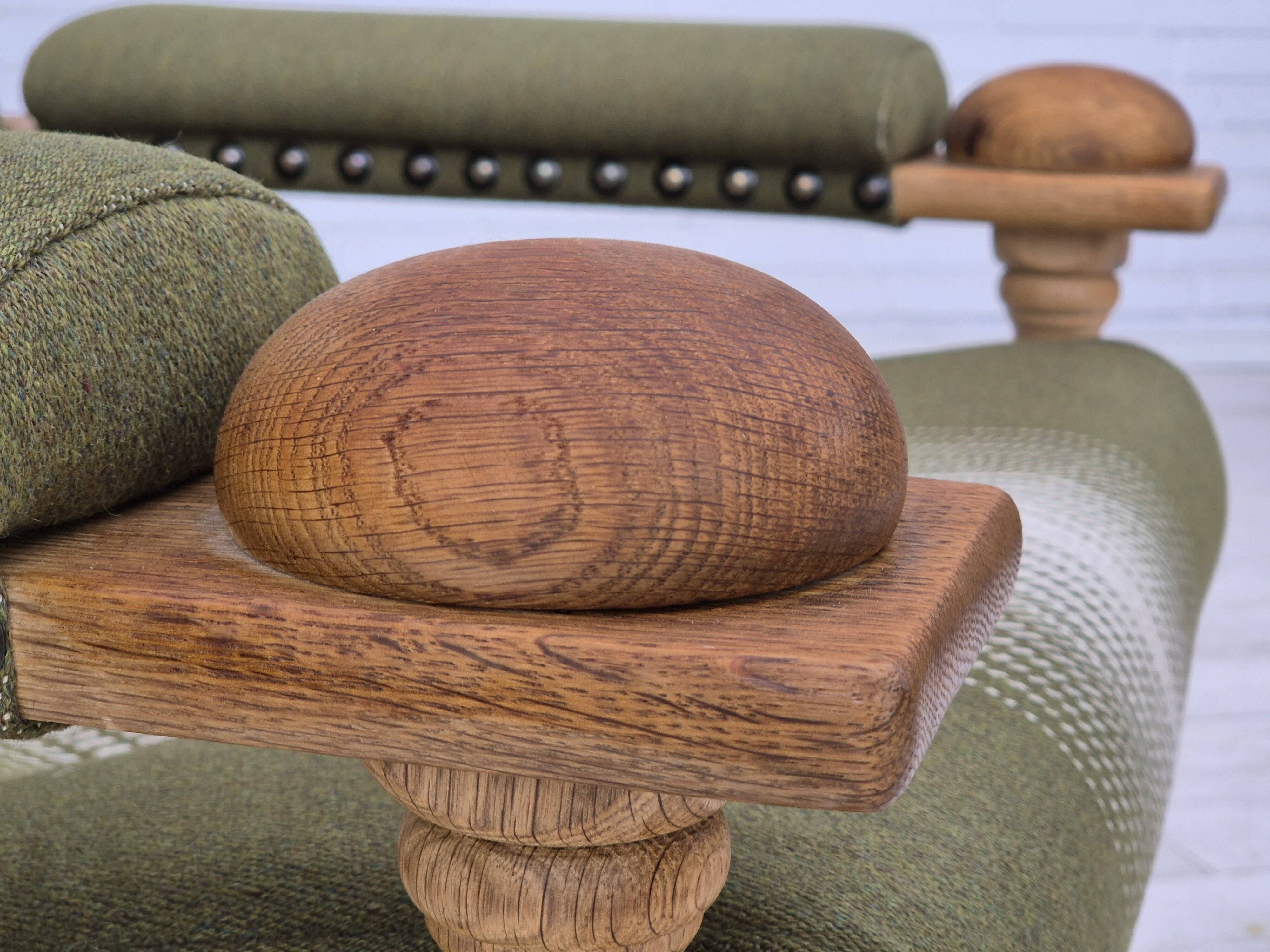 1970s, Danish armchair, original condition, wool, solid oak wood.