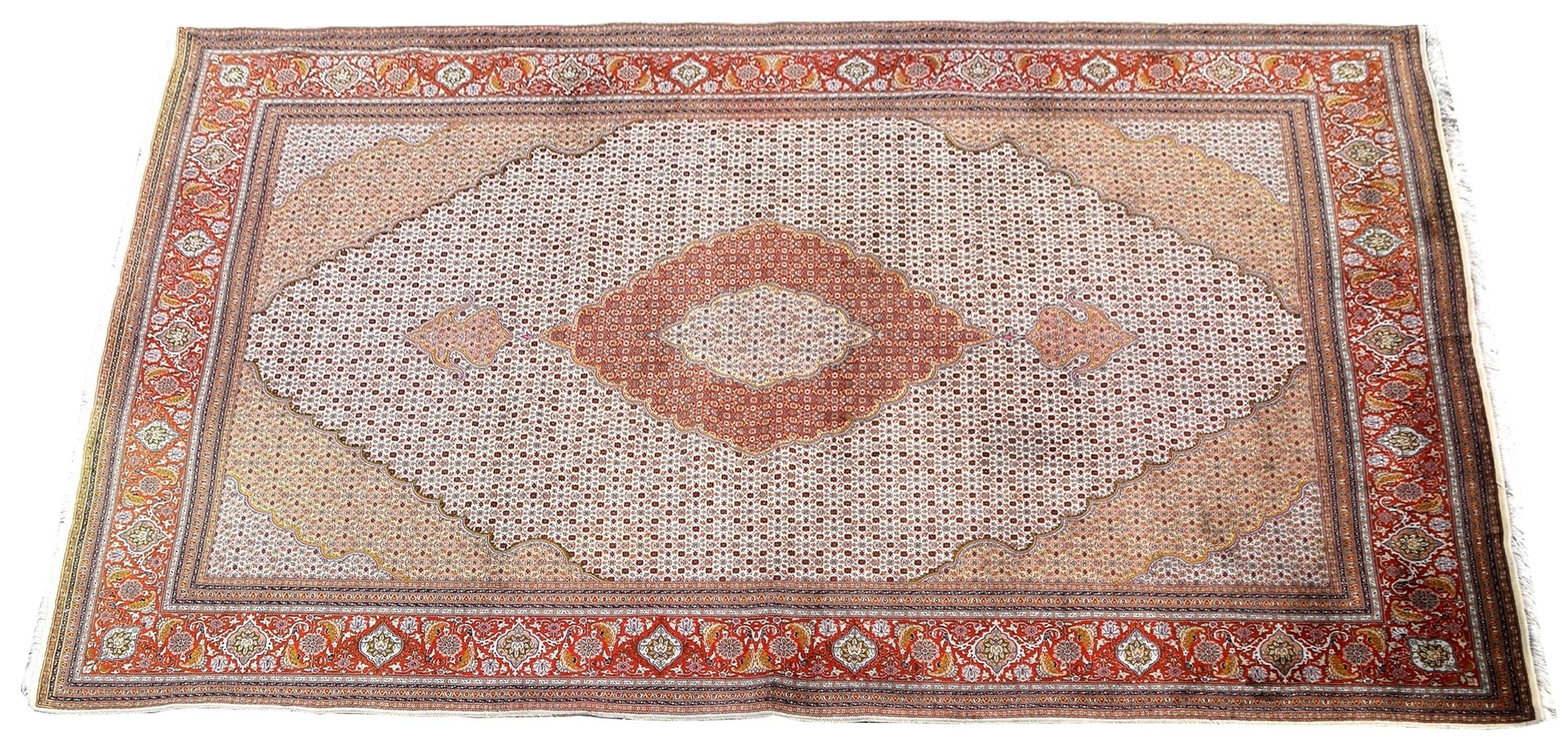 Iran Tabriz Mahi wool and silk oriental rug: 3.60 x 2.50 meters