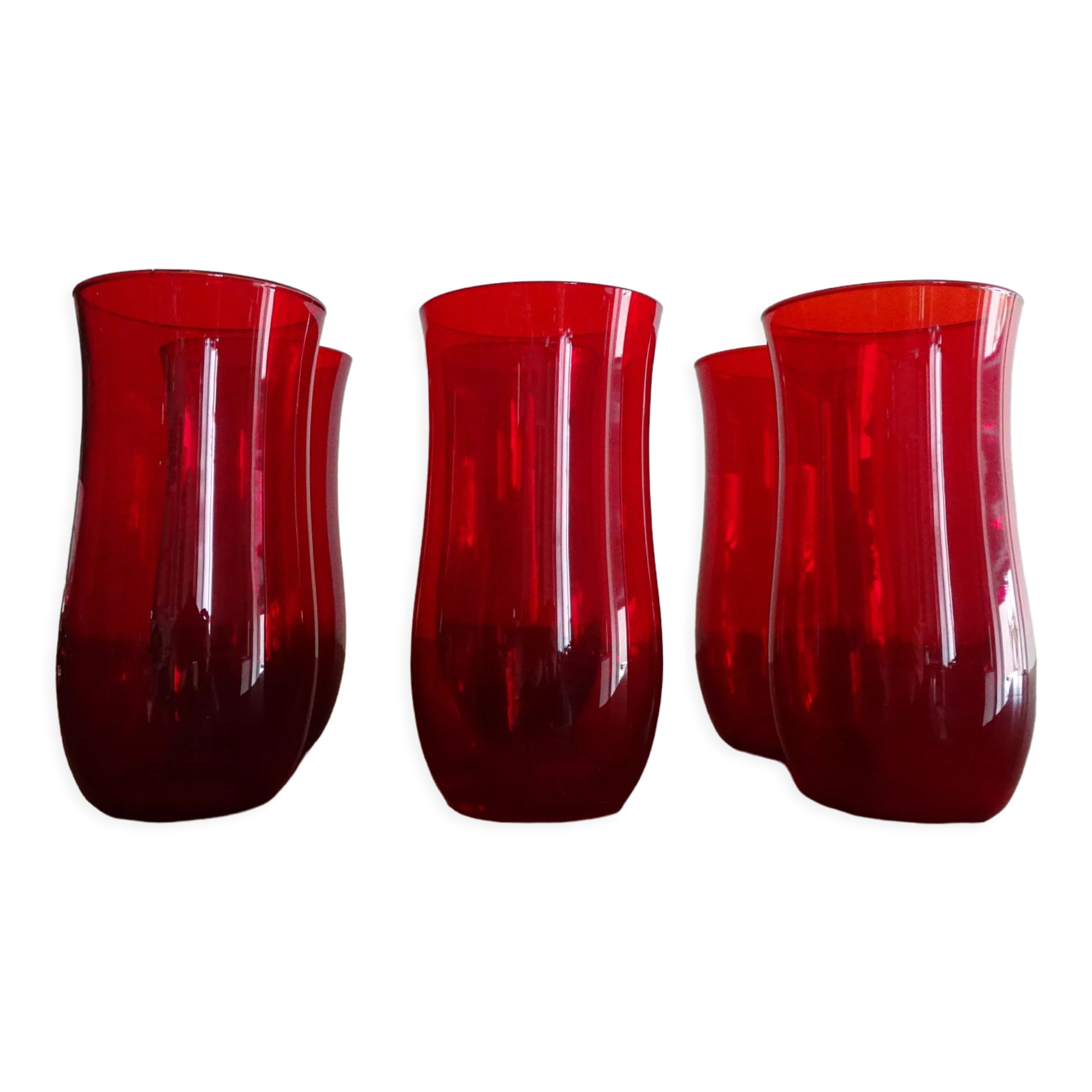 6 water glasses blown glass vintage ruby red 1960