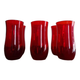 6 verres à eau verre soufflé vintage rouge rubis 1960