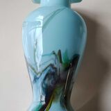 Murano vase in blown Art glass, marbling inclusions, scrolls. High 20 cm