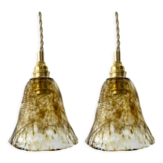 Pair of speckled glass walking lamps