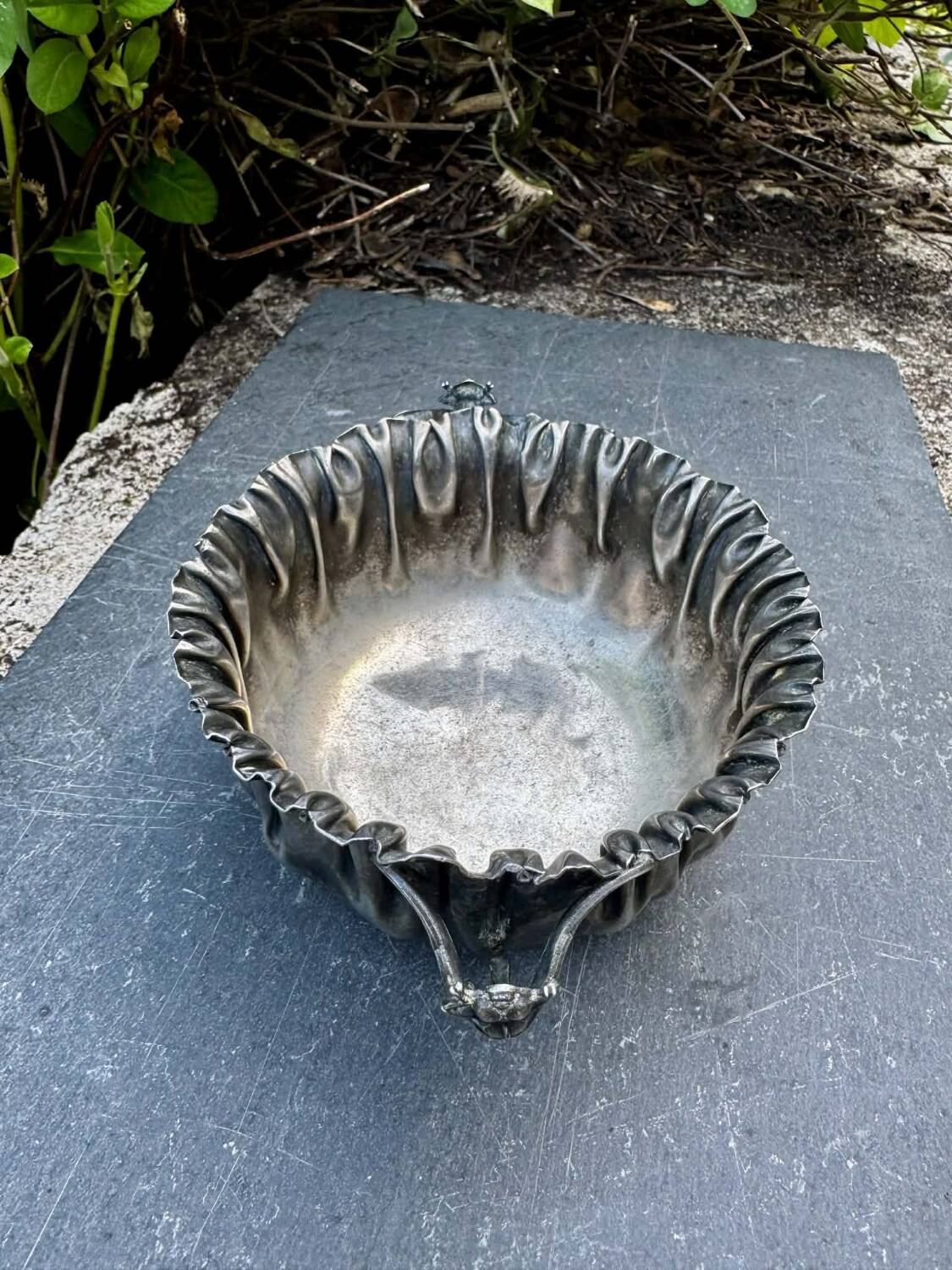Silver fruit bowl with dragonflies Art Nouveau