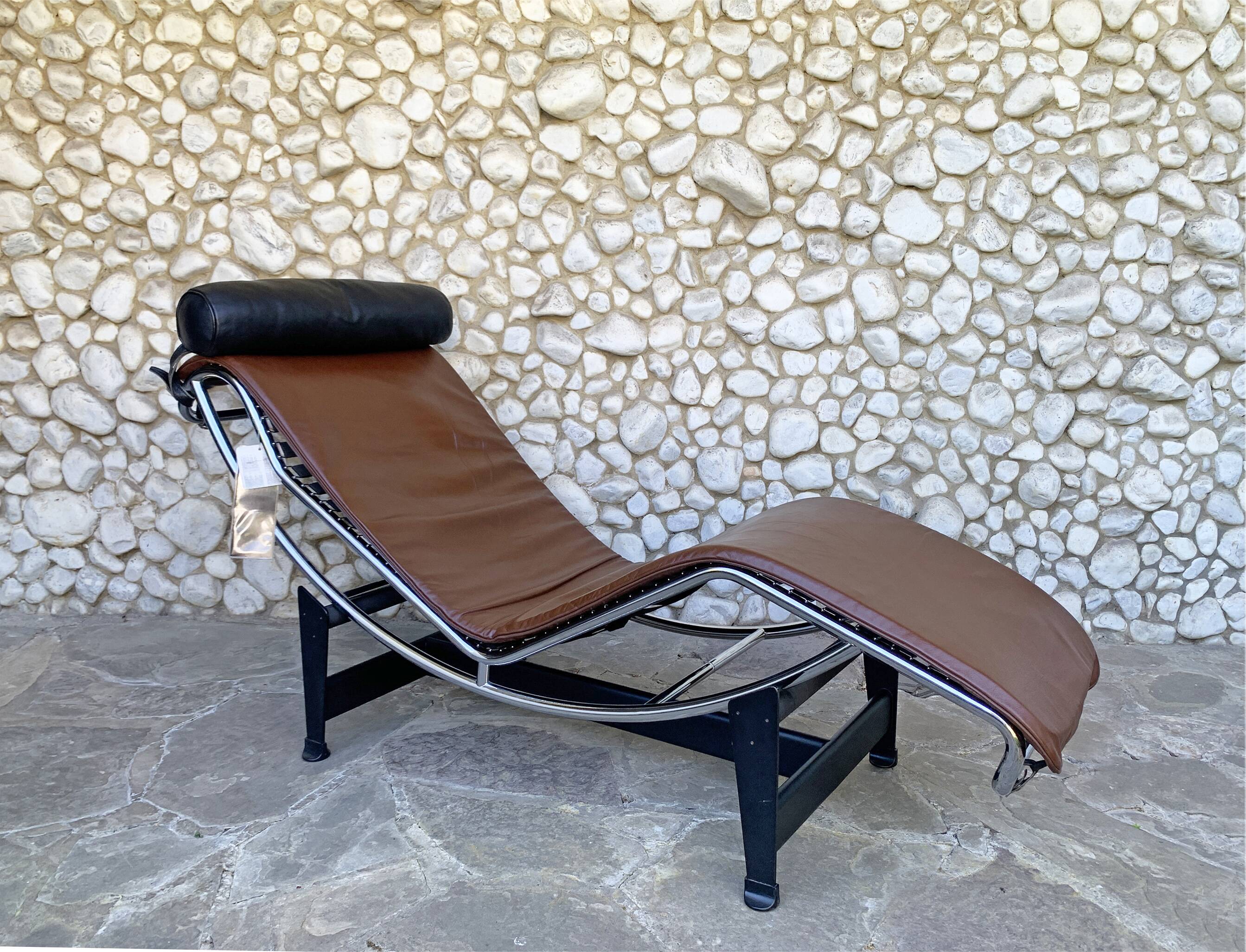 LC4 brown leather by Le Corbusier, Jeanneret & Perriand, Cassina, 1980