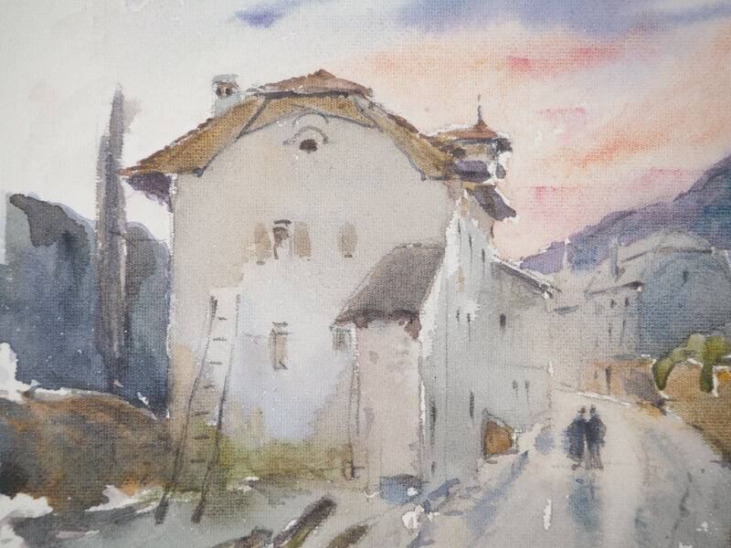René LEVERD: Switzerland, on the road to Bouveret, Original signed watercolor