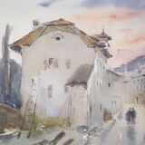 René LEVERD: Switzerland, on the road to Bouveret, Original signed watercolor