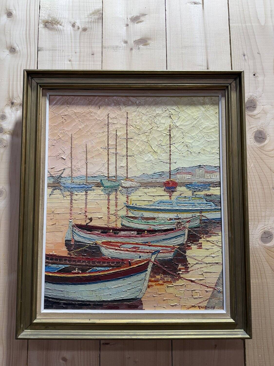 Oil on canvas "Boats at Quay" PASCALIN