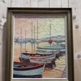 Oil on canvas "Boats at Quay" PASCALIN