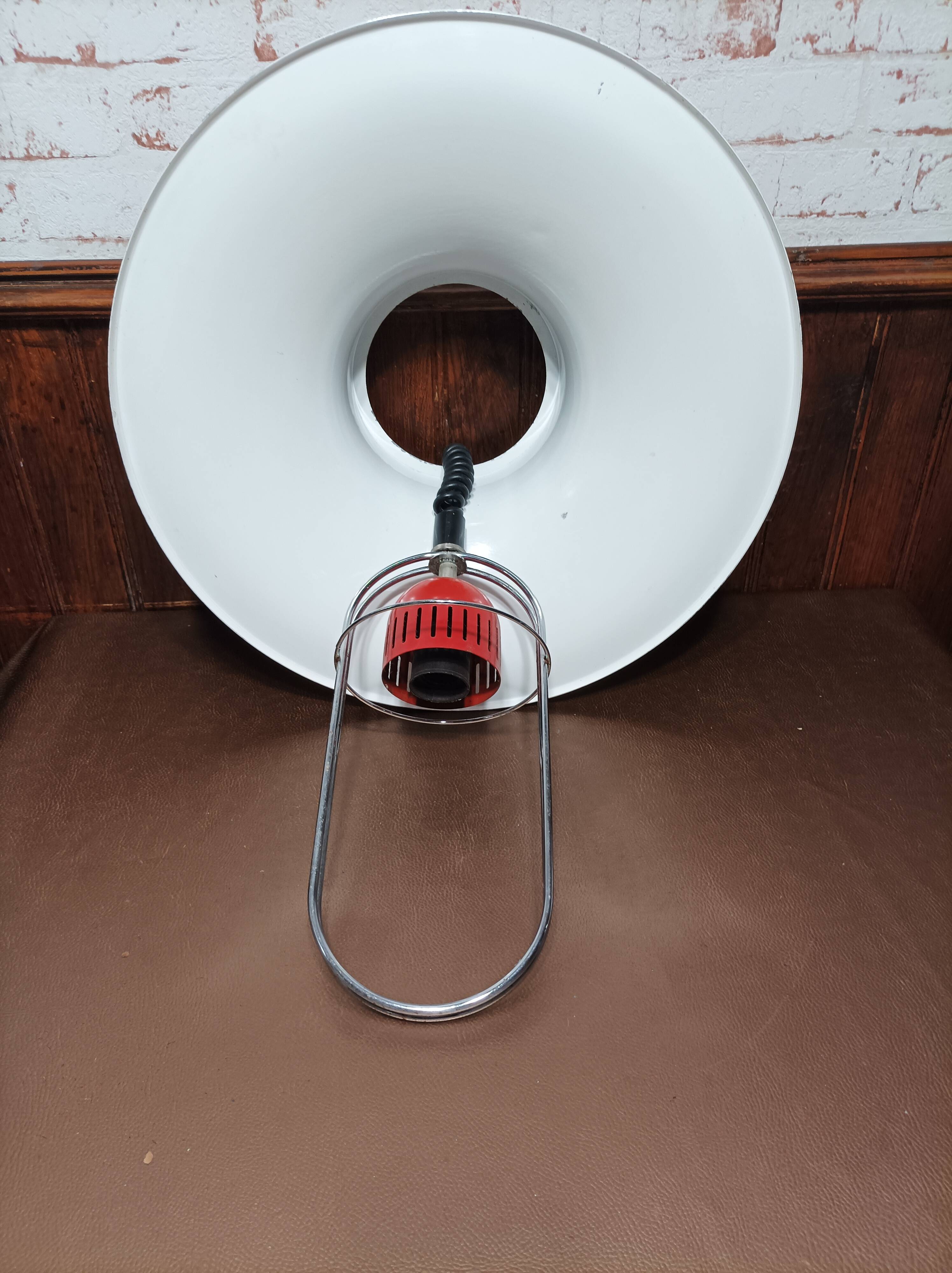 Suspension, red and white metal chandelier from the 70s