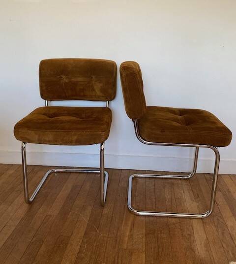 Chaises daim cognac Roche Bobois