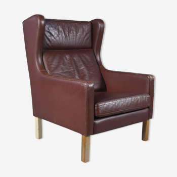 Brown Leather Wingback Chair , 1970s