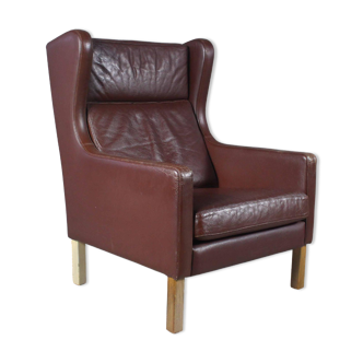 Brown Leather Wingback Chair , 1970s