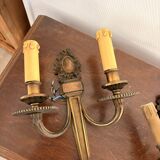 Antique Pair of Gilded Bronze Wall Lights Empire Louis XVI Acanthus Leaf 19th Century