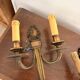 Antique Pair of Gilded Bronze Wall Lights Empire Louis XVI Acanthus Leaf 19th Century
