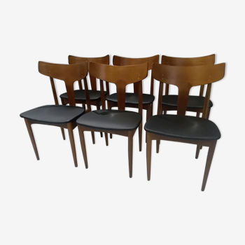 Suite de 6 chaises scandinave teck Samcom Danemark 1960