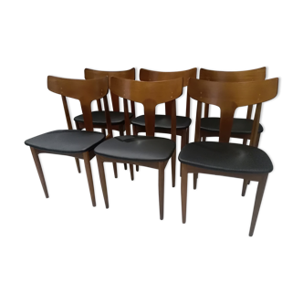 Suite of 6 scandinavian chairs teck Samcom Denmark 1960