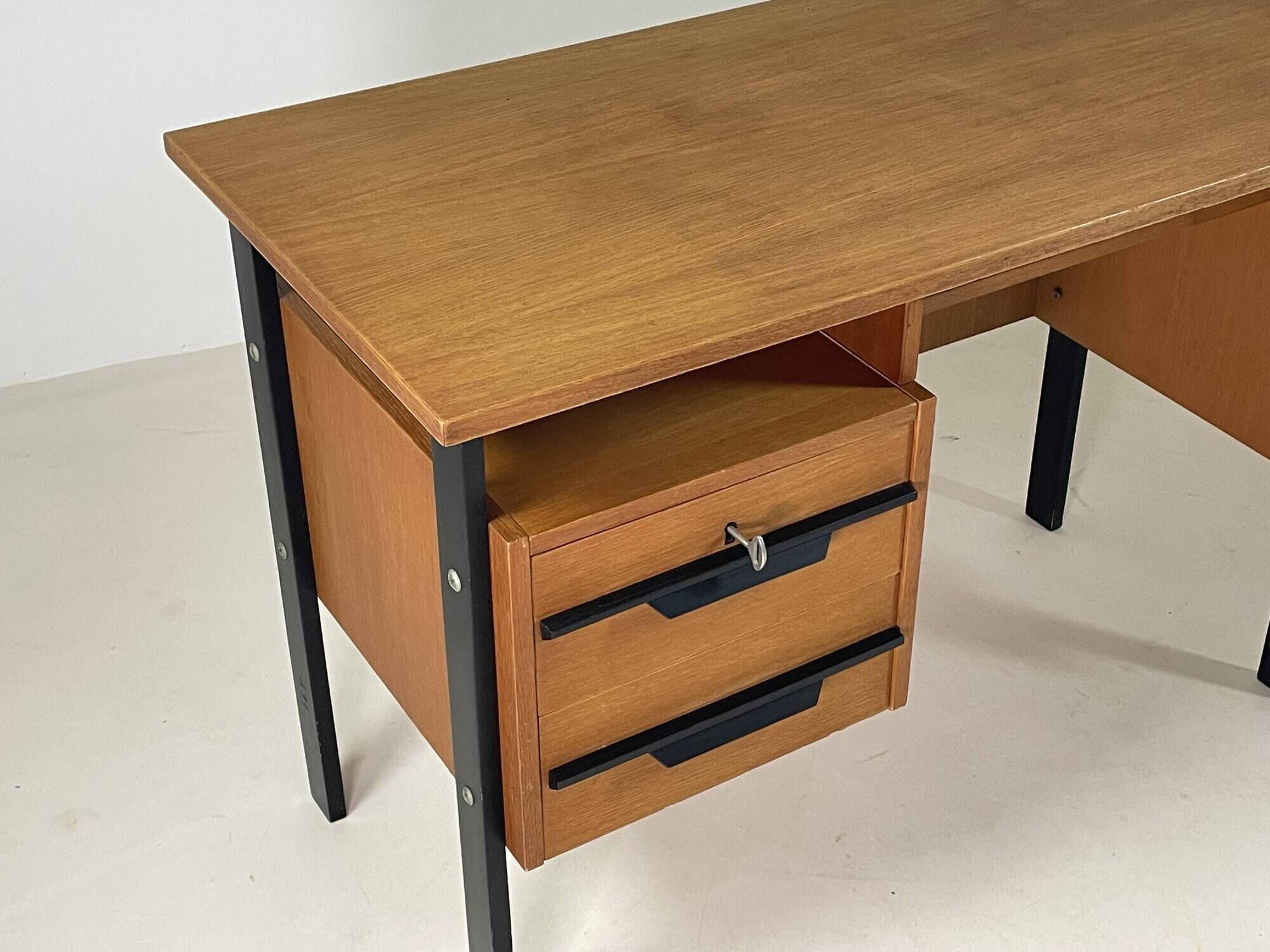 Vintage oak and black wood desk from the 60s
