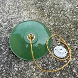 Pendant light indust enameled sheet metal vintage old farmhouse green and white