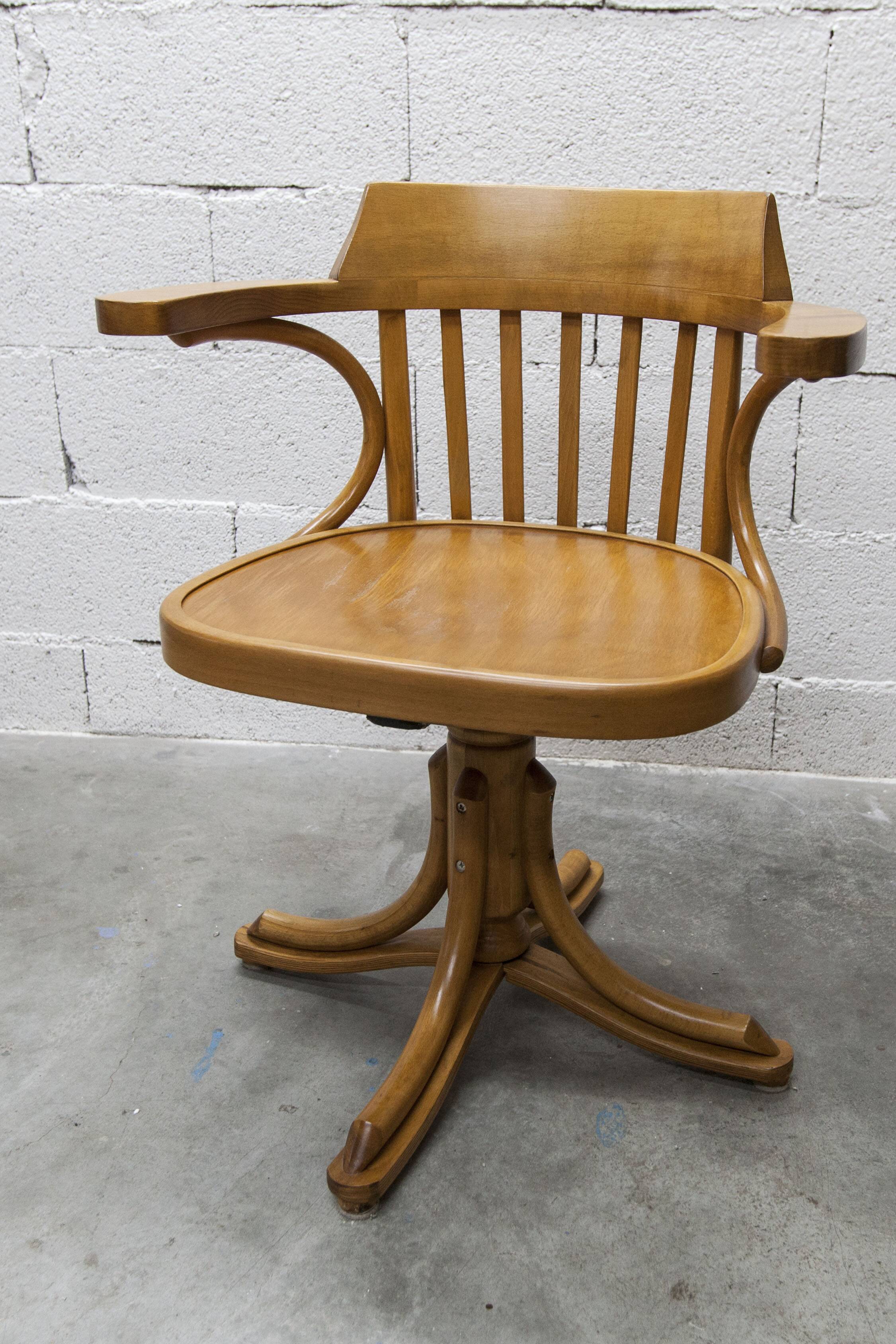 Scandinavian 1960s curved wood swivel office chair