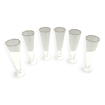 Ensemble de six flûtes octogonales en verre de Murano soufflé à la main par Carlo Moretti, Italie