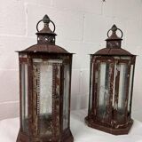 Set of 2 old hanging lanterns / candle holders