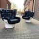 2x Joe Colombo Elda LONGHI Chair Black leather, White fiberglass