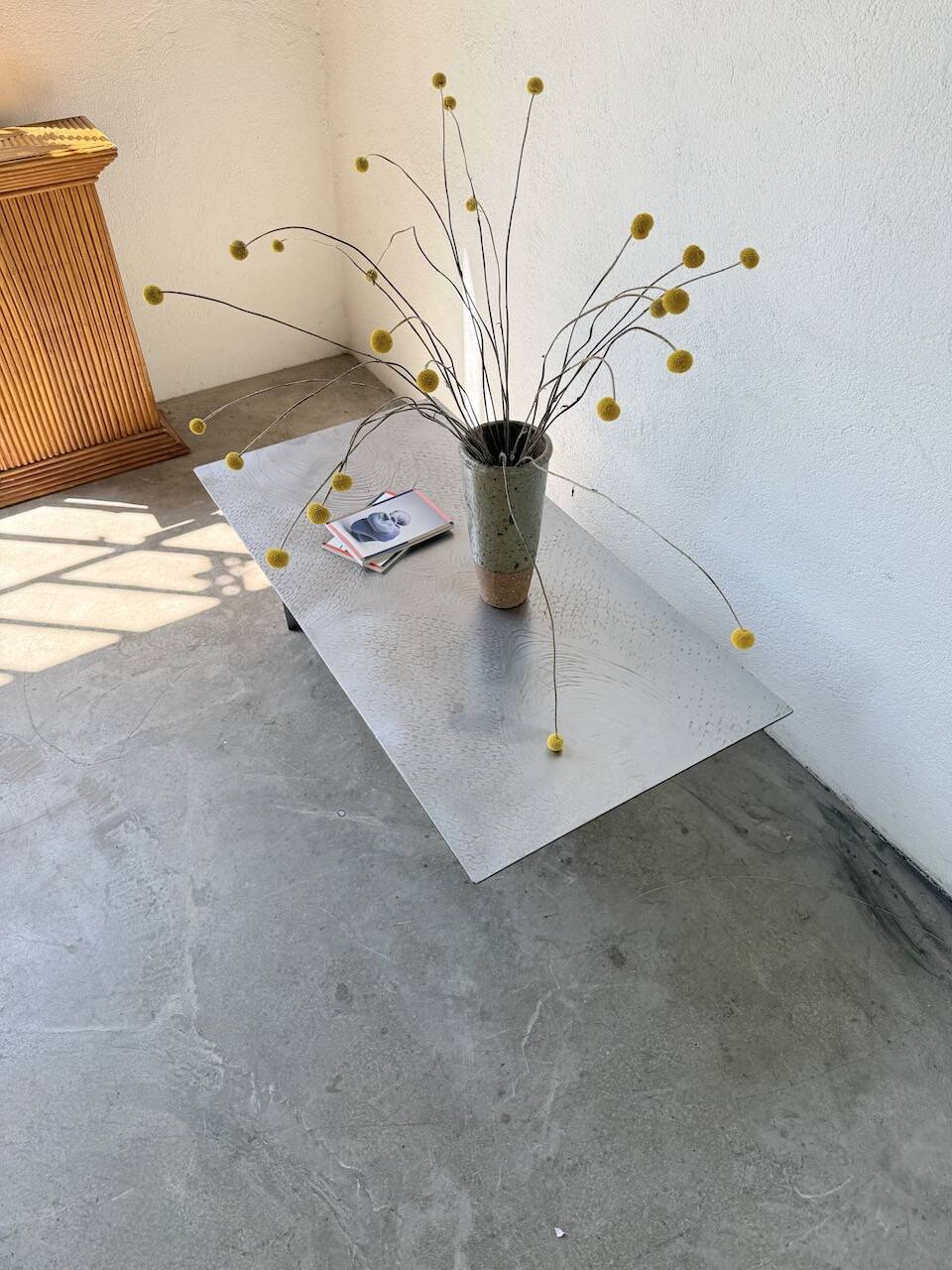 Handcrafted metal coffee table from the 1970s