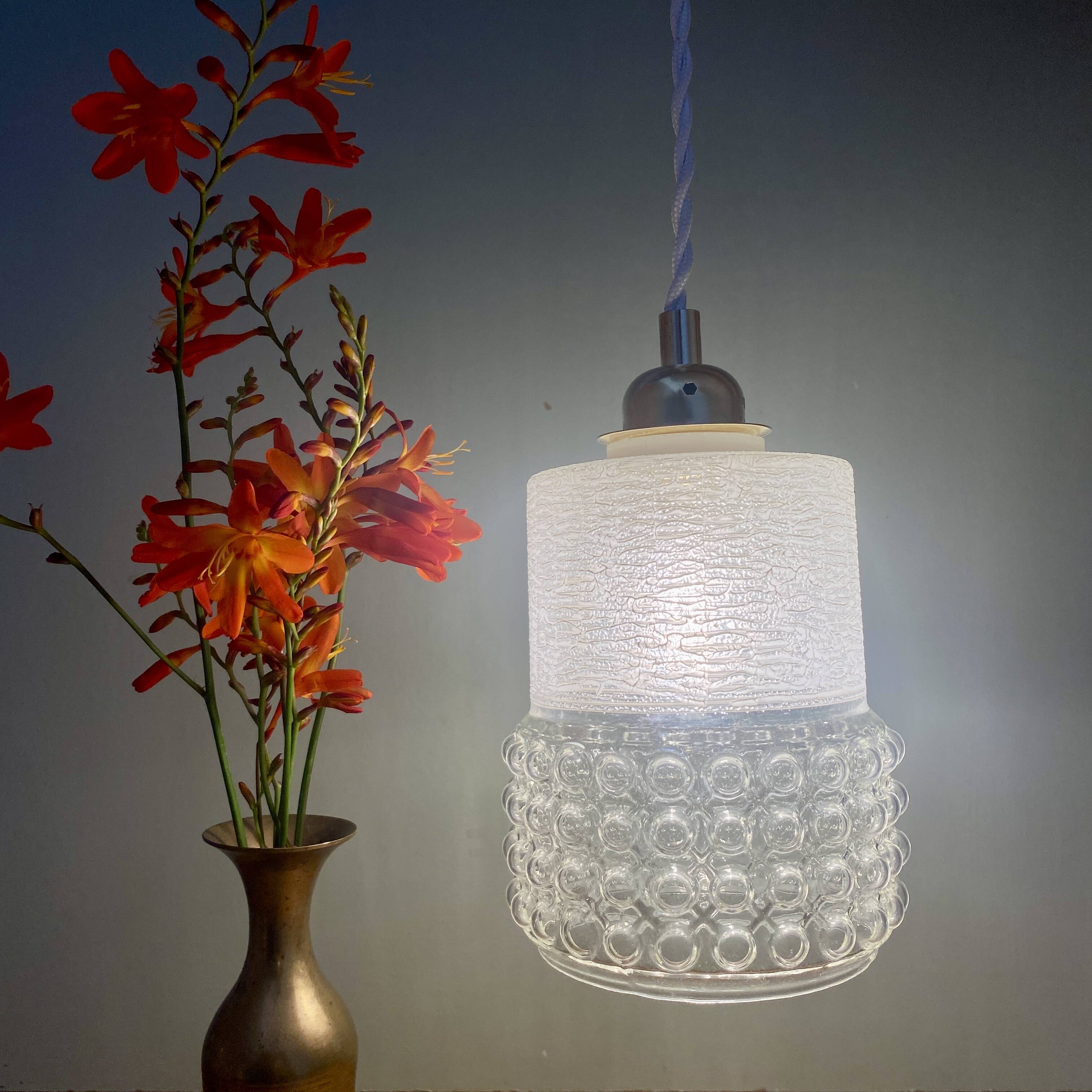 Vintage globe pendant light in white and transparent glass