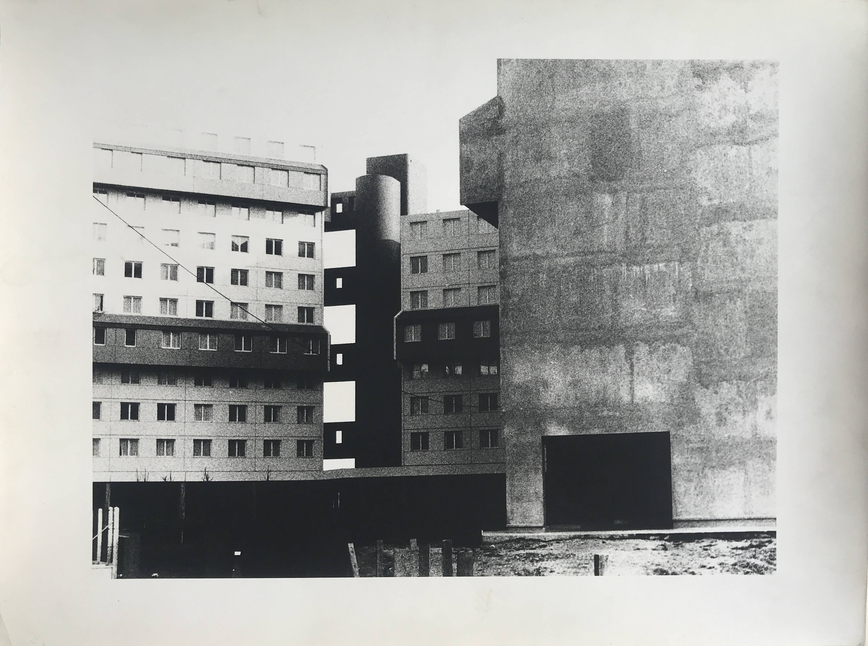 Rosine nusimovici, untitled (building), c 1980. black and white silver print